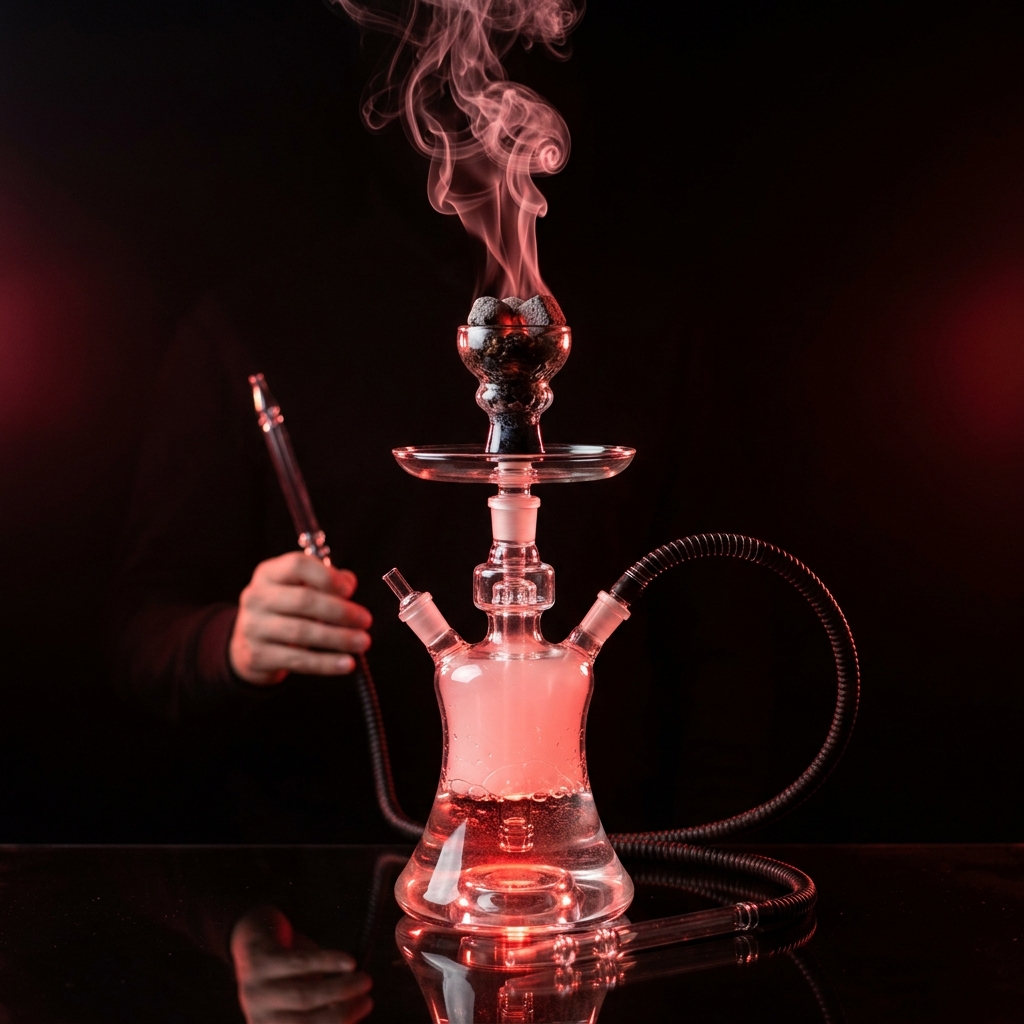 أرجيلة زجاجية بيضاء مع ملحقات كاملة
