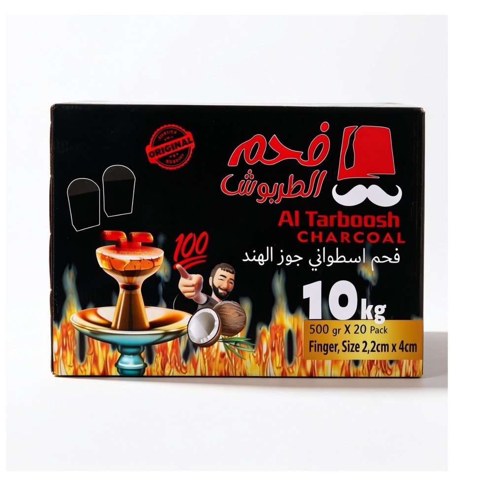 كرتونة فحم (10 كغم) الطربوش اسطواني جوز الهند  (Finger Size 2.2x4cm - الكرتونة السوداء)